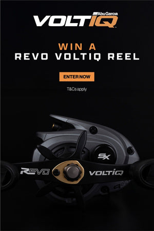 Banner showing VoltiQ reel from the side with text asking people to enter a competition to win a free reel.