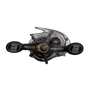 An Abu Garcia Revo VoltiQ X baitcasting reel viewed from the handle side